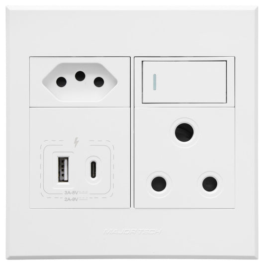 Flush Mounted SSO (1 x 16A 3 PIN / 2 x 3 PIN EURO / 2 x USB TYPE A & C OUTLET) - Veti 3