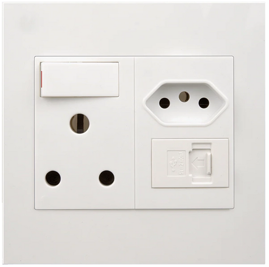 Flush Mounted SSO (1x16A 3PIN / 1 x 3PIN Euro / 1 x USB Type A outlet) - Dena Q
