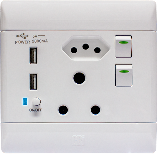 Flush Mounted SSO (1 x 16A 3PIN / 2 x 3PIN EURO / 2 x USB TYPE A OUTLETS) - CBI